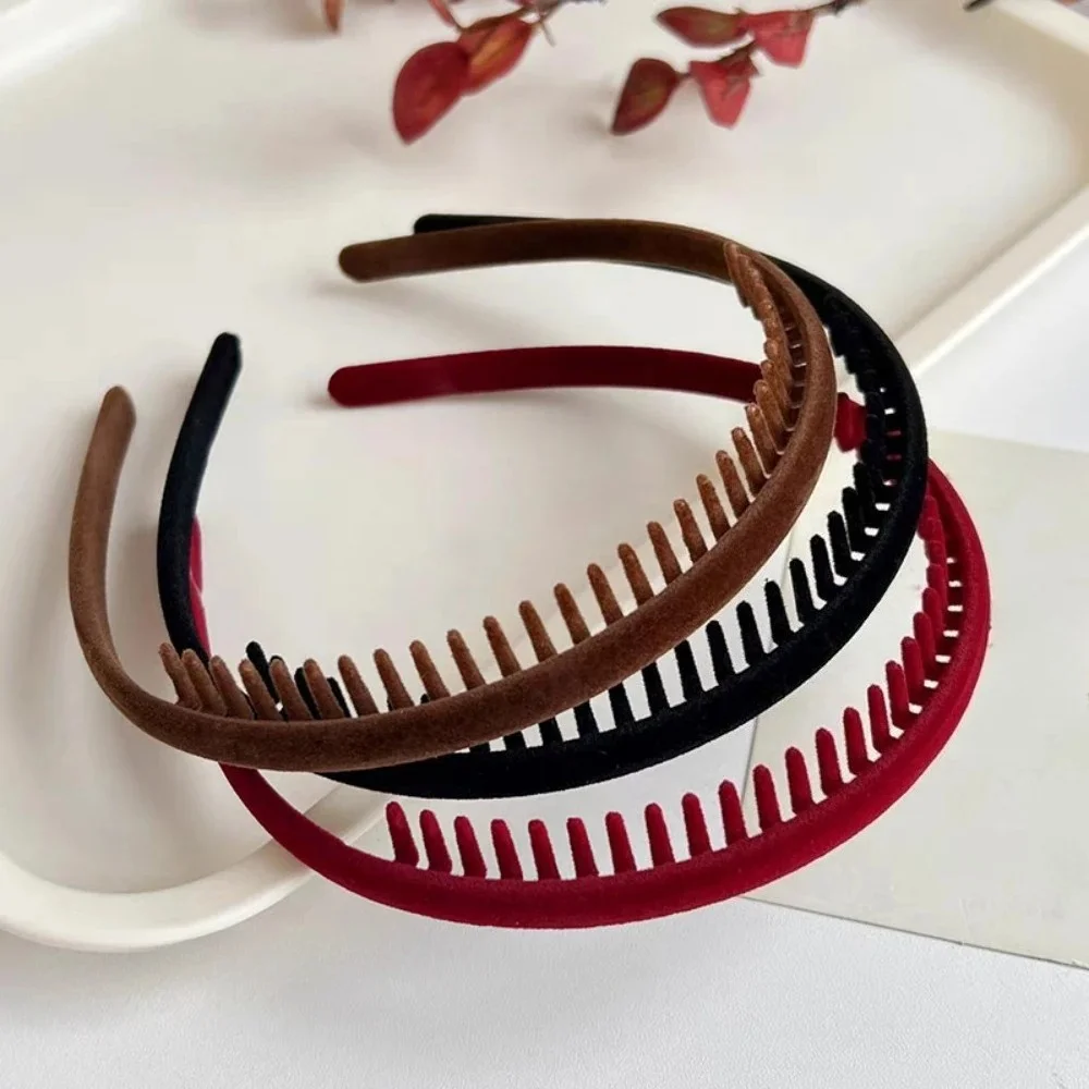 2-teiliges elegantes schwarz-rotes Samt-Haarband mit Zähnen, Retro-Stirnband für Damen und Mädchen, Haarbänder, Haar-Accessoires – Detail 5