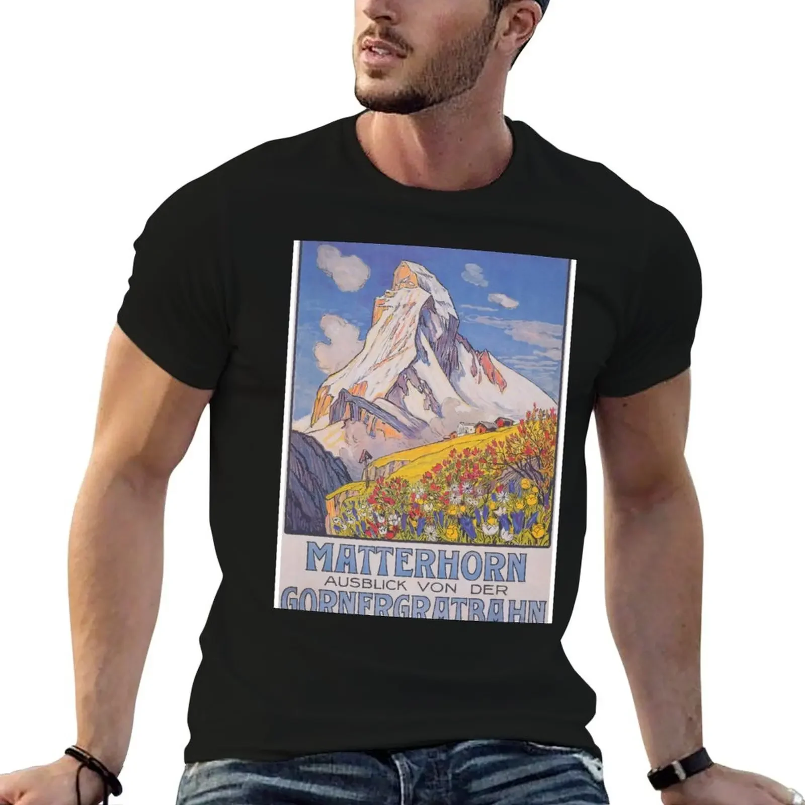 

Matterhorn, Switzerland Retro Vintage Travel Poster T-Shirt heavyweights aesthetic clothes blacks mens champion t shirts