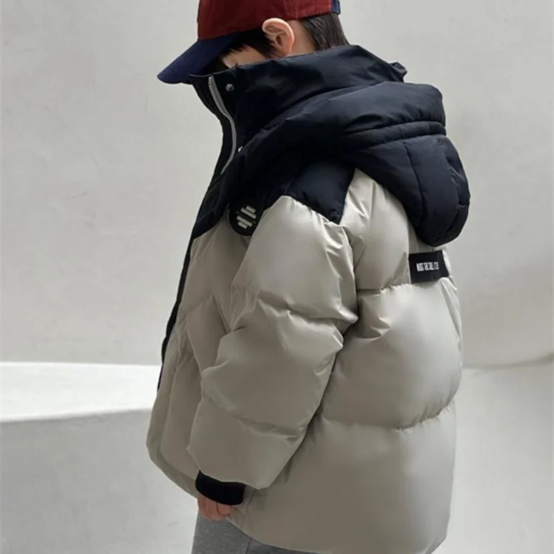 Boys Down Cotton Jacket Windbreak Outerwear 2024 Hooded Thicken Winter Autumn Sport Warm Christmas Gift Children's Clothing