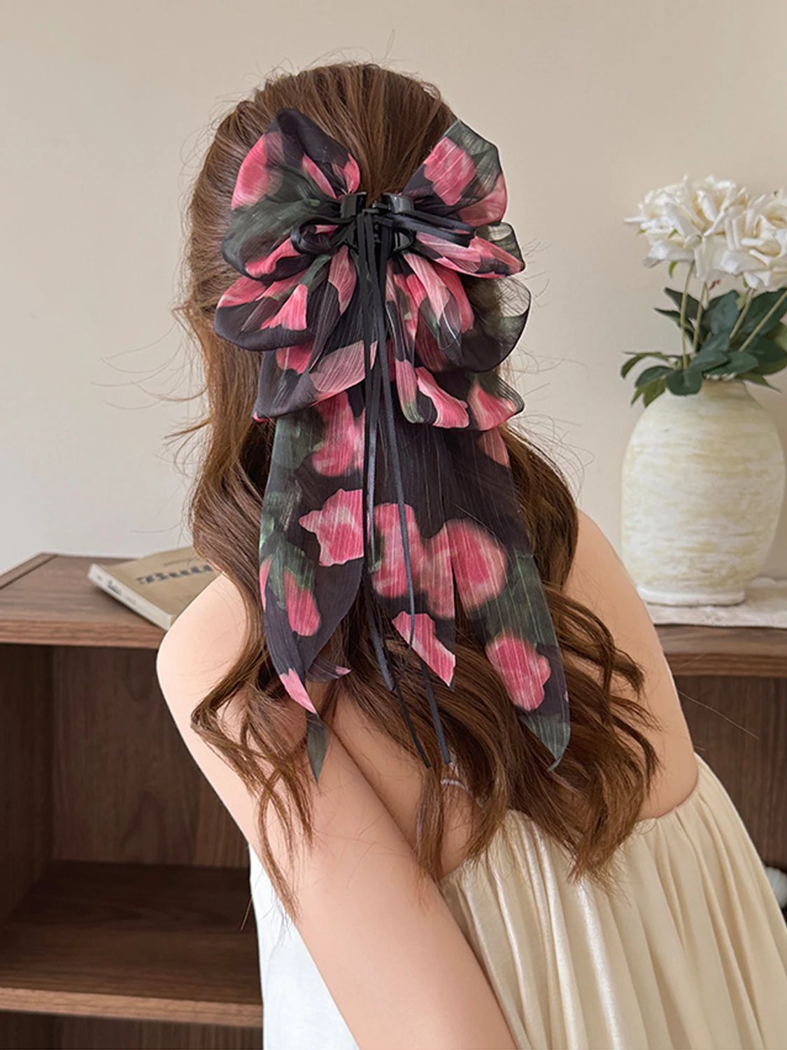 1 Stück französischer Rosen-Schleifen-Haarspange, Halb-Up-Haarspange für die Haarwurzel, elegante Haarspange im Haifisch-Design, Haaraccessoire für Damen. – Detail 3