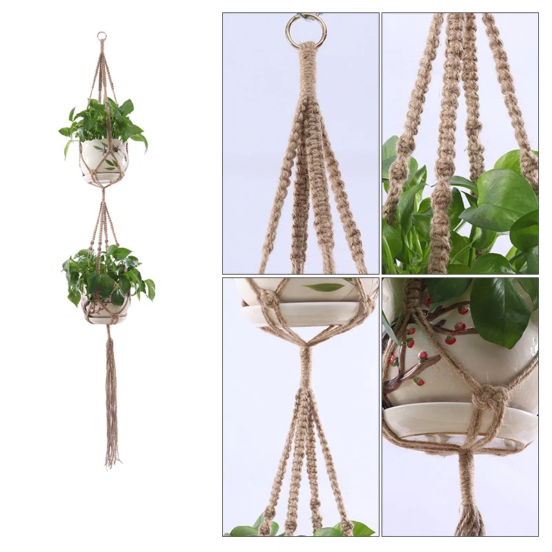 Macrame Handmade Plant Hanger Baskets Flower Pots Holder Balcony Hanging Decoration Knotted Lifting Rope Home Garden Supplies