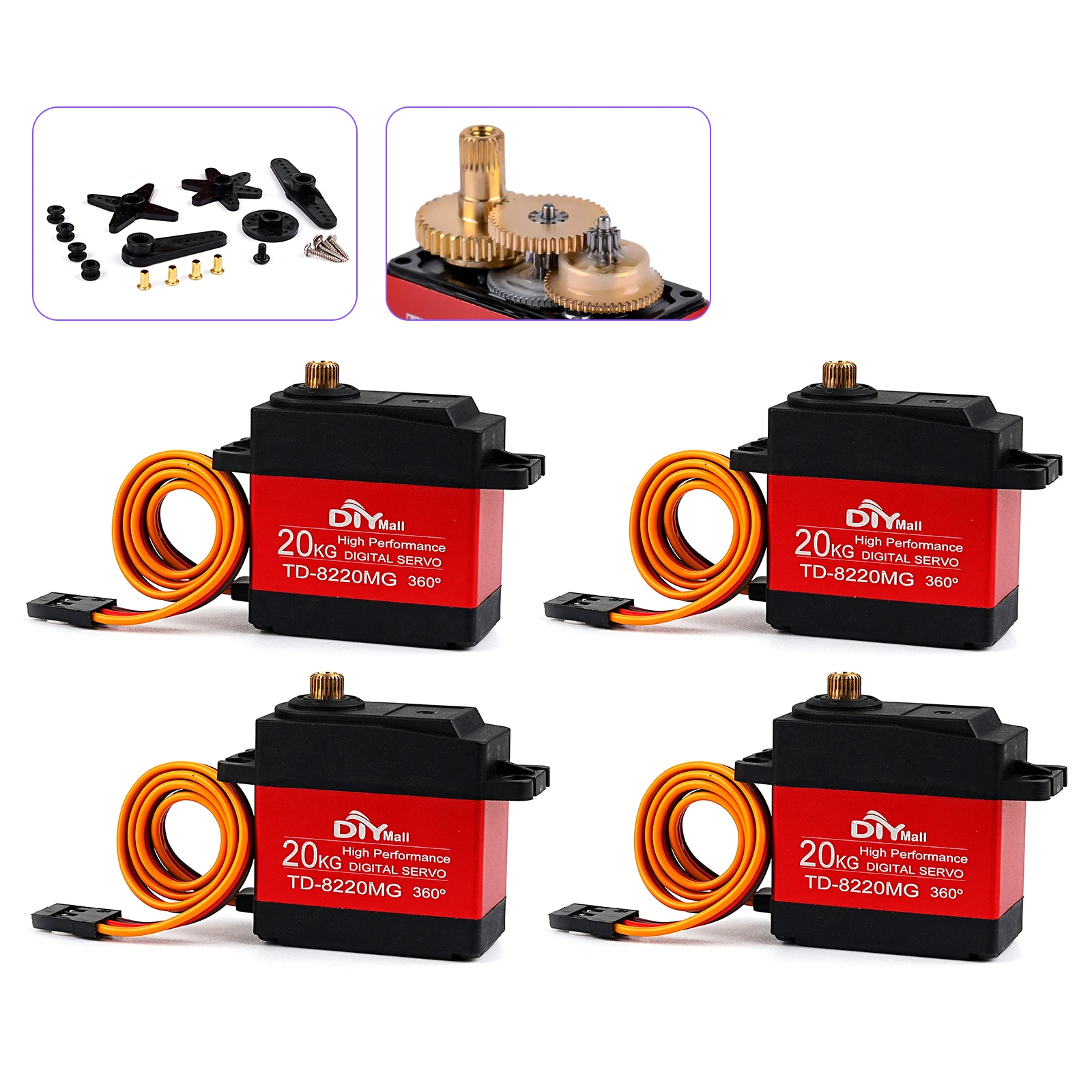4 SZT. TD-8220MG Serwo Cyfrowe Jednoosiowe Pół-metalowe Wysokoobrotowe z Przekładnią Metalową, Odpornym na Przegrzanie i Blokowanie, Moment Obrotowy 20kg, do Samochodów RC i Robotów