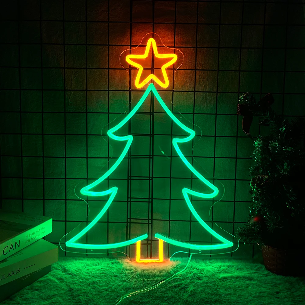 Christmas Tree Neon Sign for Home Xmas Party Bar Wall Glow Decor Lamp USB Powered Adjustable Brightness Led Lighted Signs