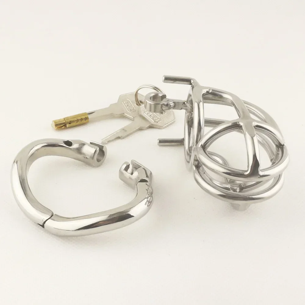 ปลดล็อค Pleasure ชายอุปกรณ์ Chastity 2.16 "สแตนเลส BEND กรงเข็มขัดผู้ใหญ่เกมเพศของเล่นสําหรับผู้ชายแหวน Cock