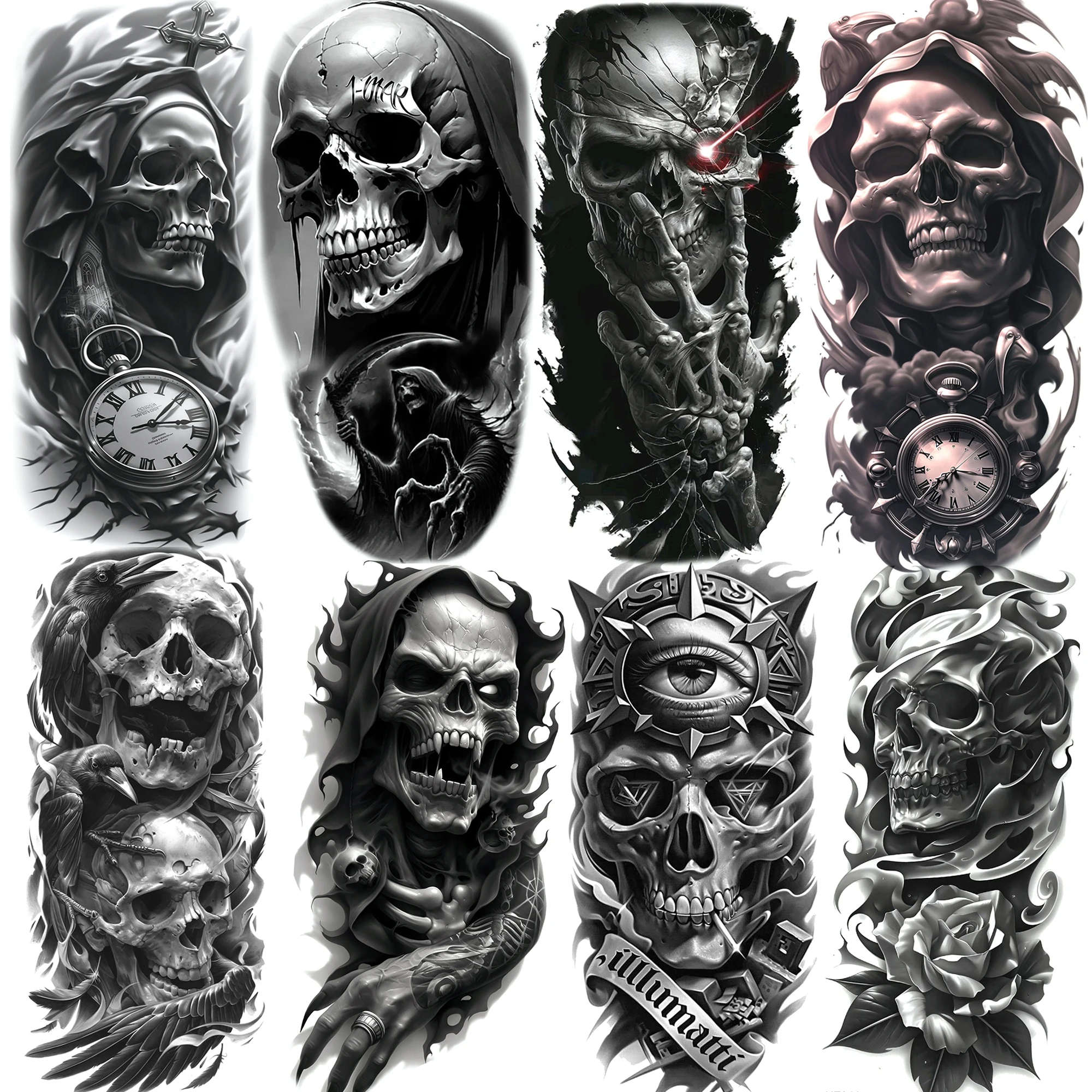 

1 Sheet Scary Evil Skull Temporary Tattoos For Men Women Adults Halloween Long Lasting Waterproof Realistic Fake Tattoo Sticker