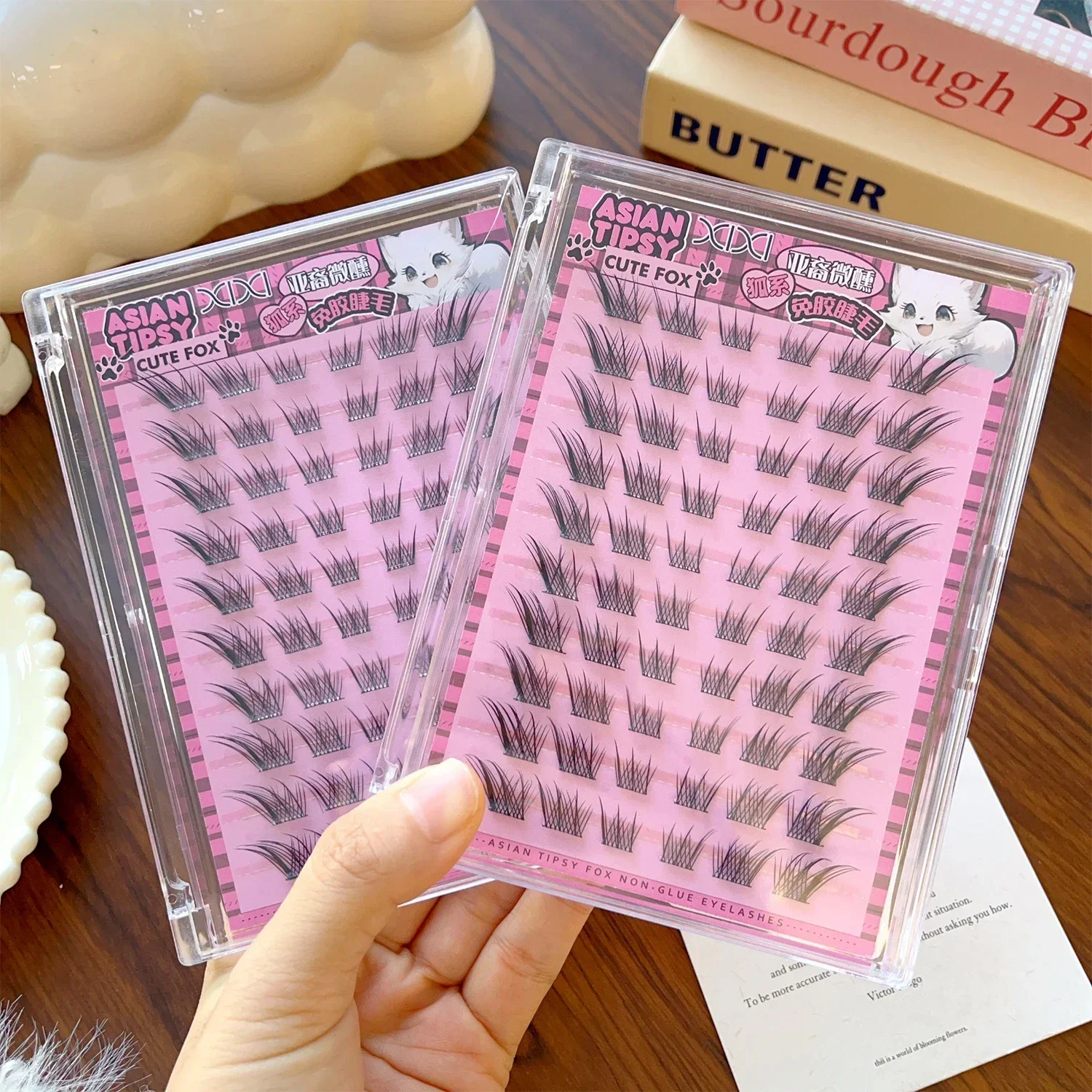 Clusters autoadesivos raposa cílios postiços sem necessidade de cola reutilizáveis diy cílios individuais naturais grossos fofos mangá cílios