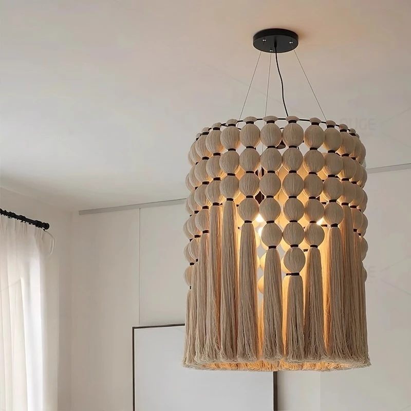 

Bohemia White Hemp Rope Tassel LED Ceiling Pendant Light Creative Living Room Bedroom Restaurant Kitchen Atmosphere Hanging Lamp