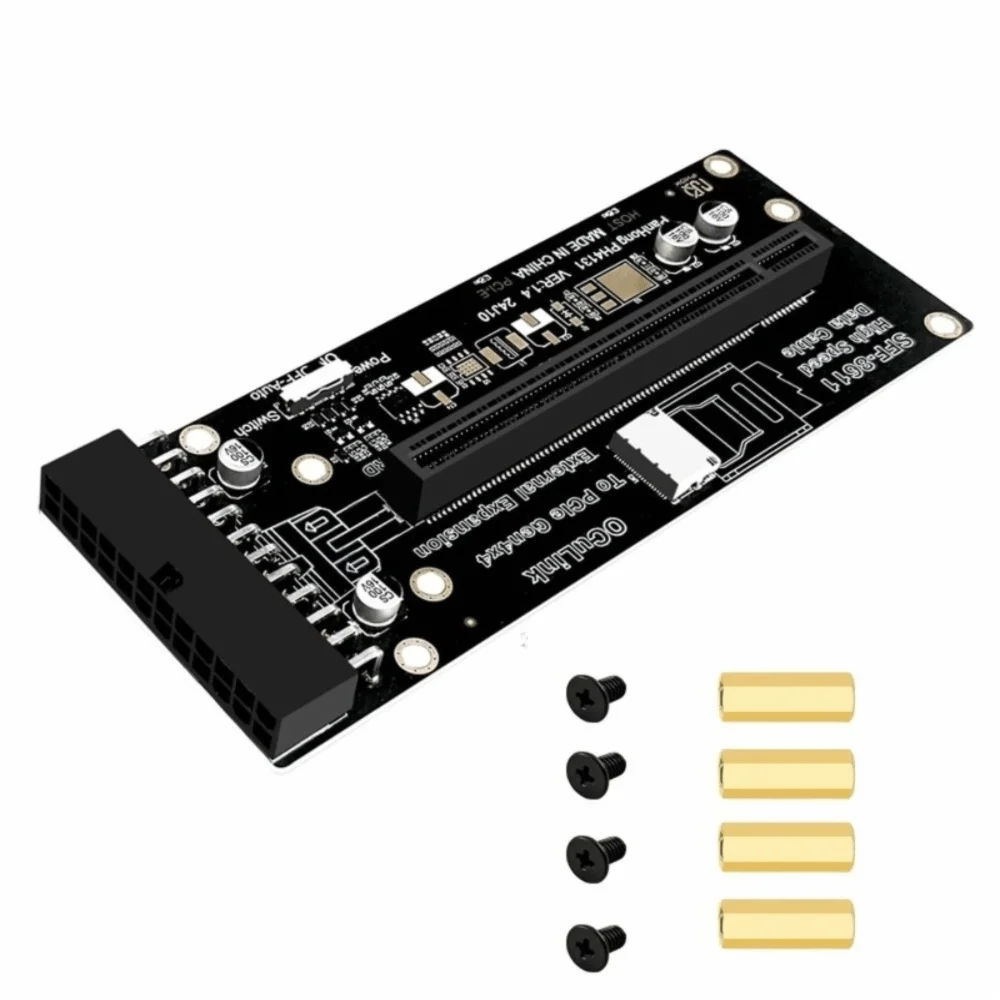PCIe 4.0 X16 Interface Data Transfer Expansion Card 64Gbps Bandwidth 90 Degree Connector PCIe 4.0 X16 Adapter 24Pin Power Supply