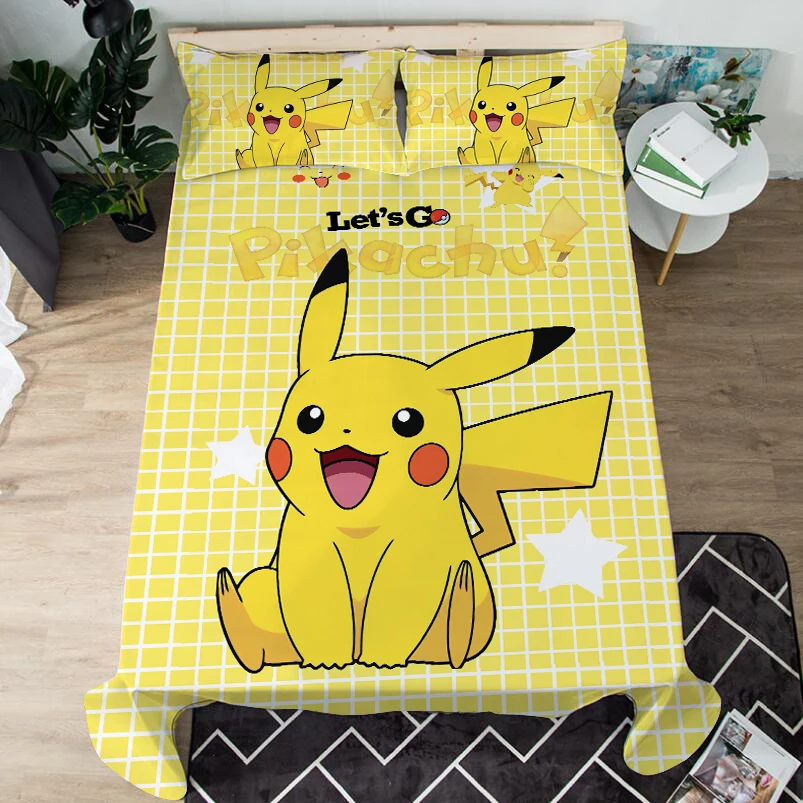 Animation Derivatives Anime Pokemon Pikachu Bed Flat Sheet Coverlet Kids Room Bed Sheet Bed Linen Bedding Sets Pillowcases