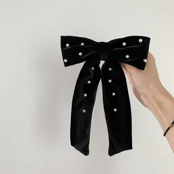 French style lazy retro bow black velvet spring clip hairpin rope high-end celebrity hair accessories