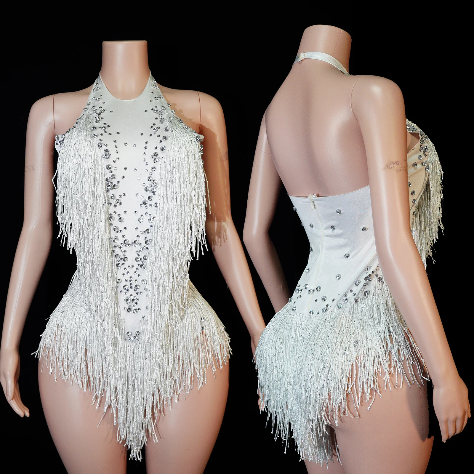 Dames Feestdanskostuum Stadiumkleding Stretch bodysuits Kwastje Turnpakje Prestaties Sparkly Strass Fringe Kleding Nachtclub