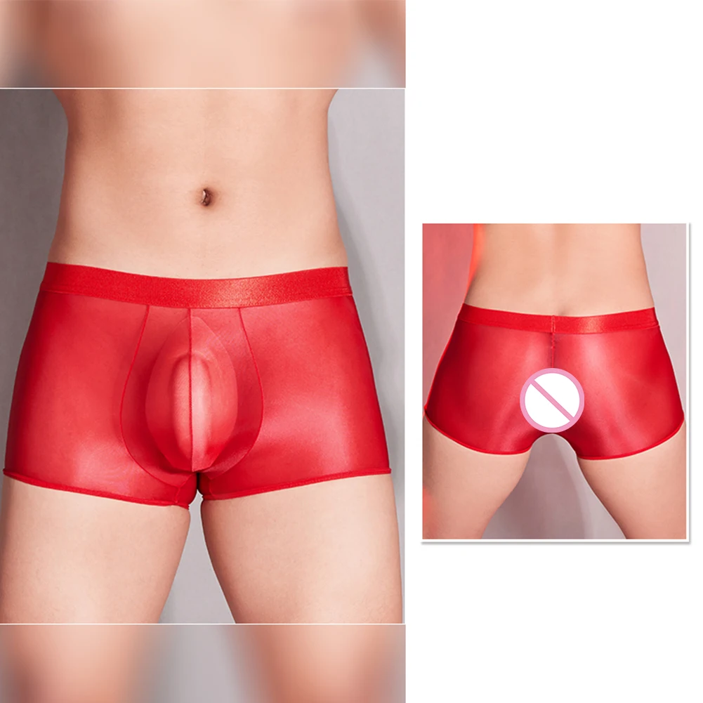 Men Sexy Oil Shiny Mesh Sheer Underpants See Through Briefs Underwear Pouch Panties Shorts Playful Men\'ss Shorts