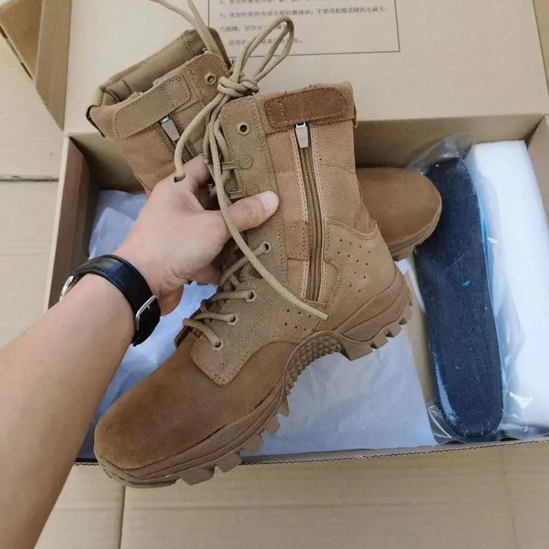 New Outdoor Land Tactical Shoes Desert Hiking Non-Slip Breathable Puncture-Proof New Brown Combat Training Boots Men