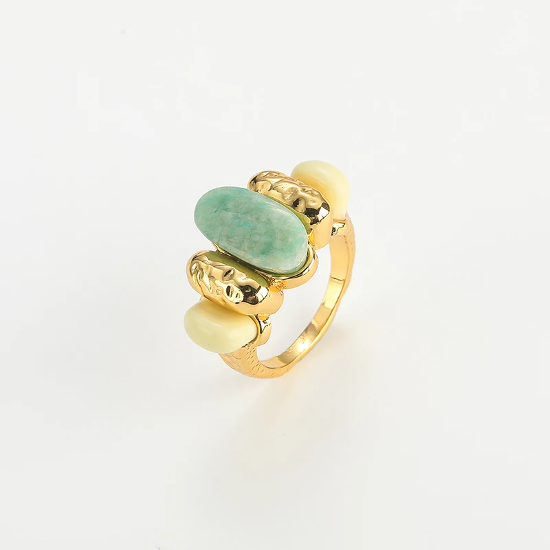 Vintage Gold Color Opals Green Natural Stone Ring Irregular Shape Jewelry for Woman Mom Gift Luxury Accessories New in 2024