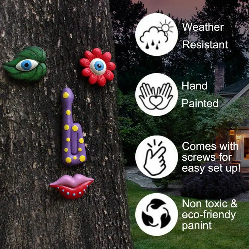 Tree Faces Decor Outdoor Funny Whimsical Sculpture Tree Decorations Outdoor For Garden Lawn Yard Art Ornament