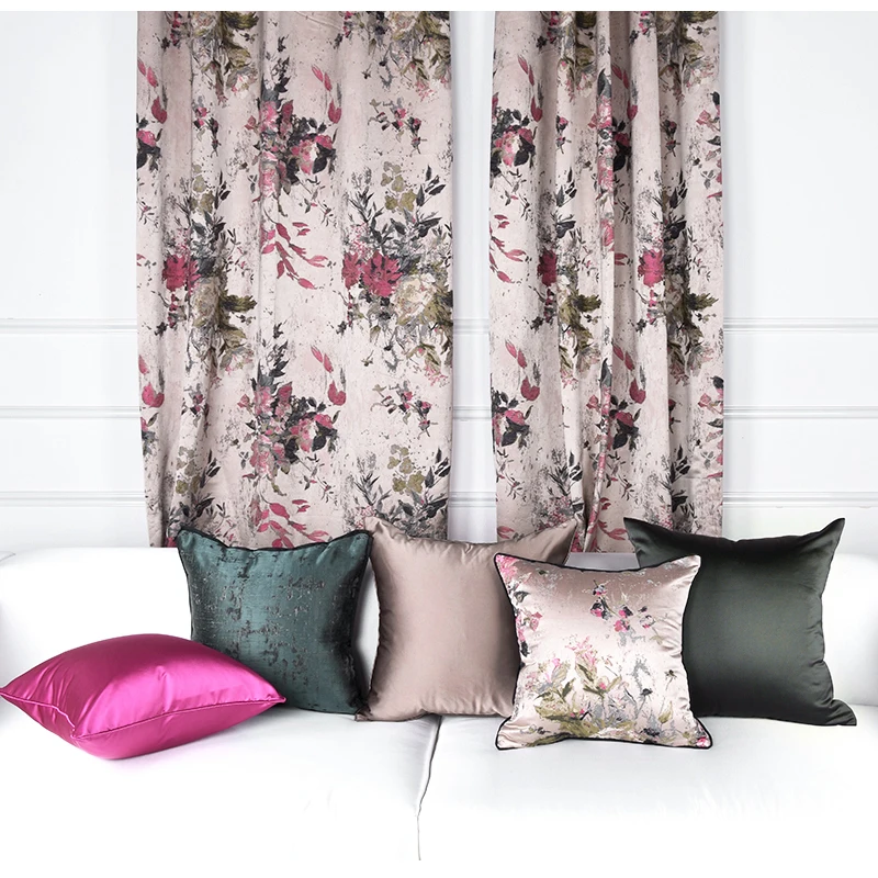 DAVINRICH Impressionistic Painter Style Cushion Covers Naked Pink Flowers Jacquard Art Throw Pillow Case 45x45cm Chic Home Décor