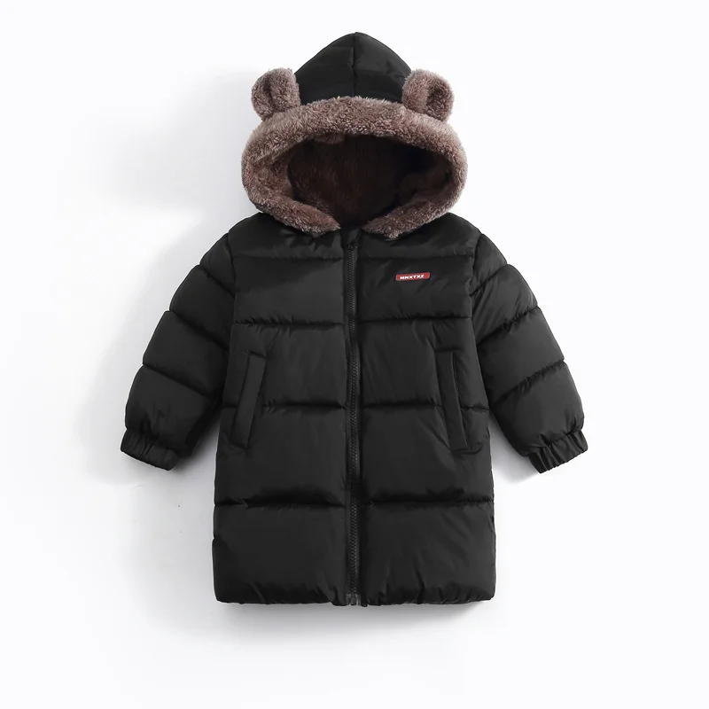 Kids Winter Plush Down Coats Children Thick Warm Mid-to-long Jacket Boys Daily Thermal Outerwear Girls Outdoor Casual Clothes