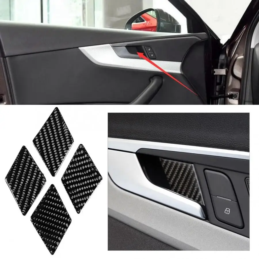 Carbon Fiber Interior Door Bowl Frame Decoration Cover Trim Fits for Audi A4 B9 2017 2018 2019 Left Driving Type