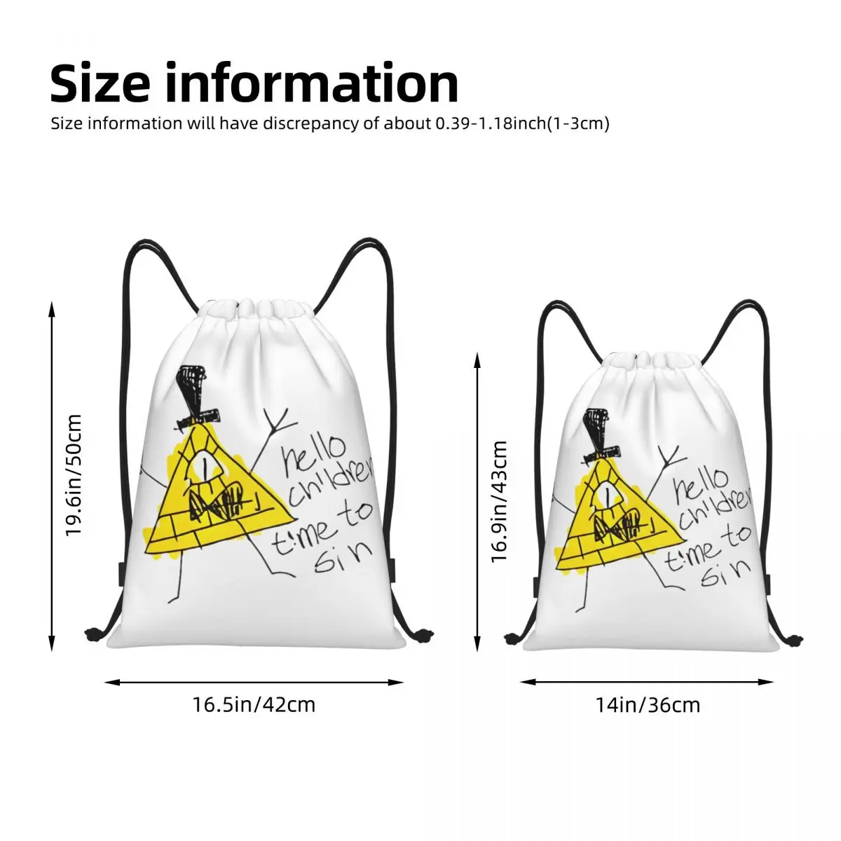 Hello Children Time To Sin Gravity Falls Drawstring Backpack Sports Gym Bag String Sackpack for Hiking