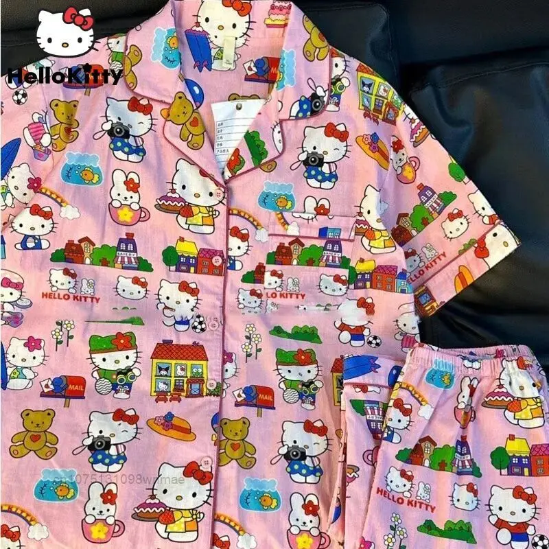 Sanrio Little Bear Hello Kitty New Casual 2 Pcs Short Sets Women\'s Summer Shorts Student Home Clothes Set Outerwear Pink Pajamas