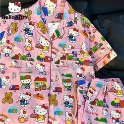 Sanrio Little Bear Hello Kitty New Casual 2 Pcs Short Sets Women's Summer Shorts Student Home Clothes Set Outerwear Pink Pajamas