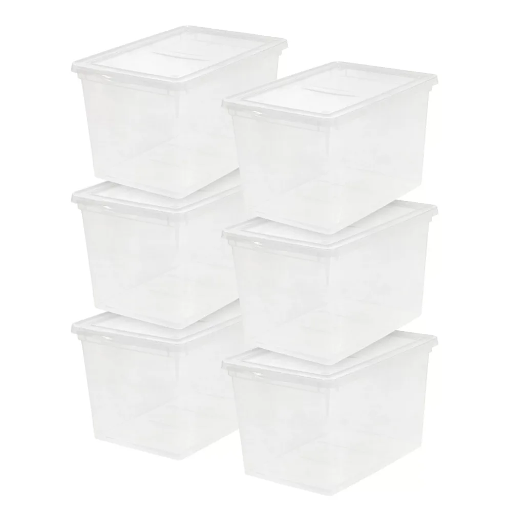 Mainstays 68 Quart Jumbo Stackable Plastic Closet Storage Organizer Box, Clear, Set of 6