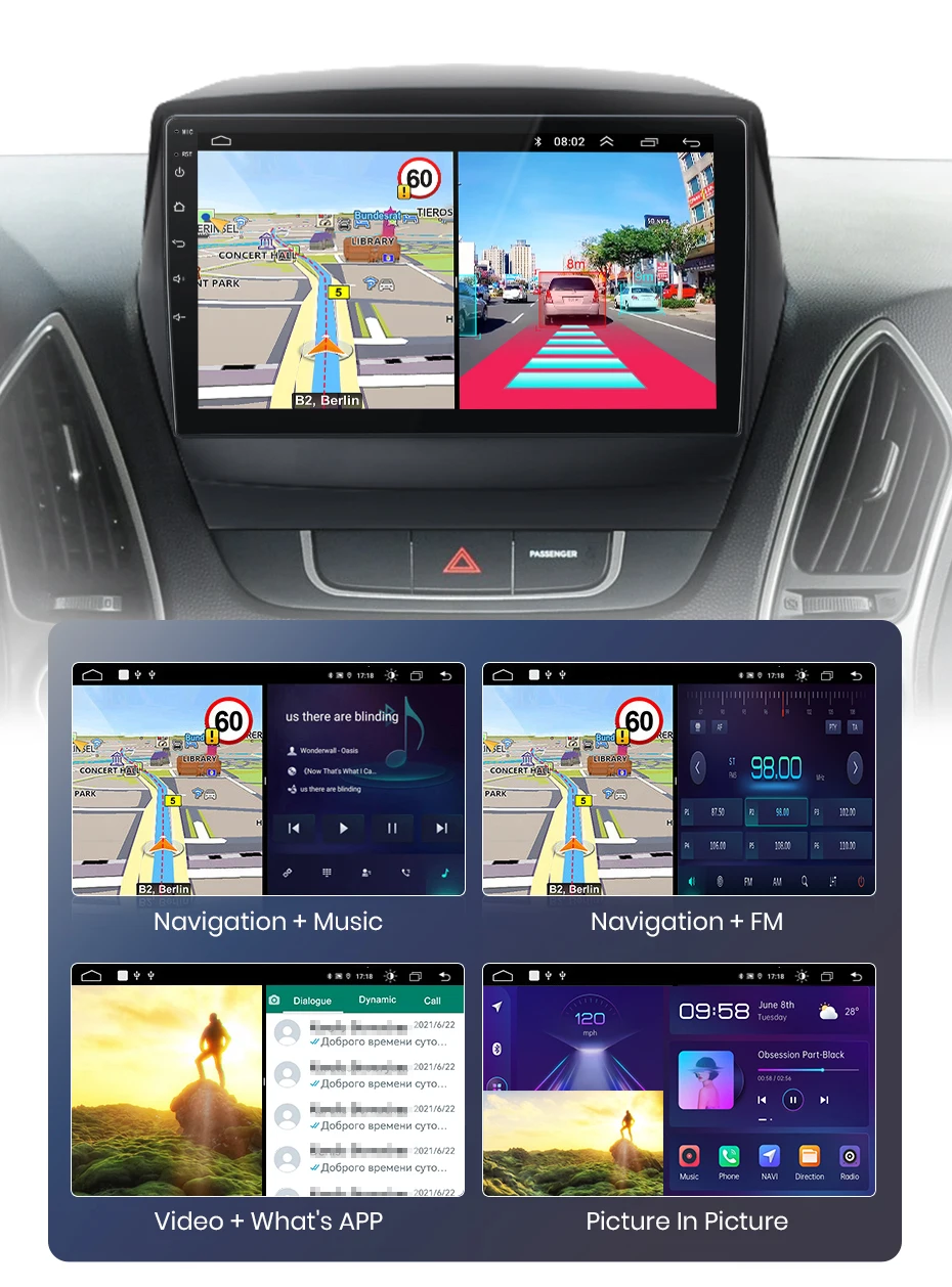 Junsun Kabelloses CarPlay Android Auto Autoradio für Hyundai Tucson 2 ix35 2009 - 2015 2 DIN Multimedia-Stereoanlage mit integriertem Lüfter GPS-Navigation SWC Bluetooth FM RDS DSP IPS-Bildschirm Auto-Intelligentes System 4G WiFi 8-Kern Plug&Play Head Unit – Detail 21