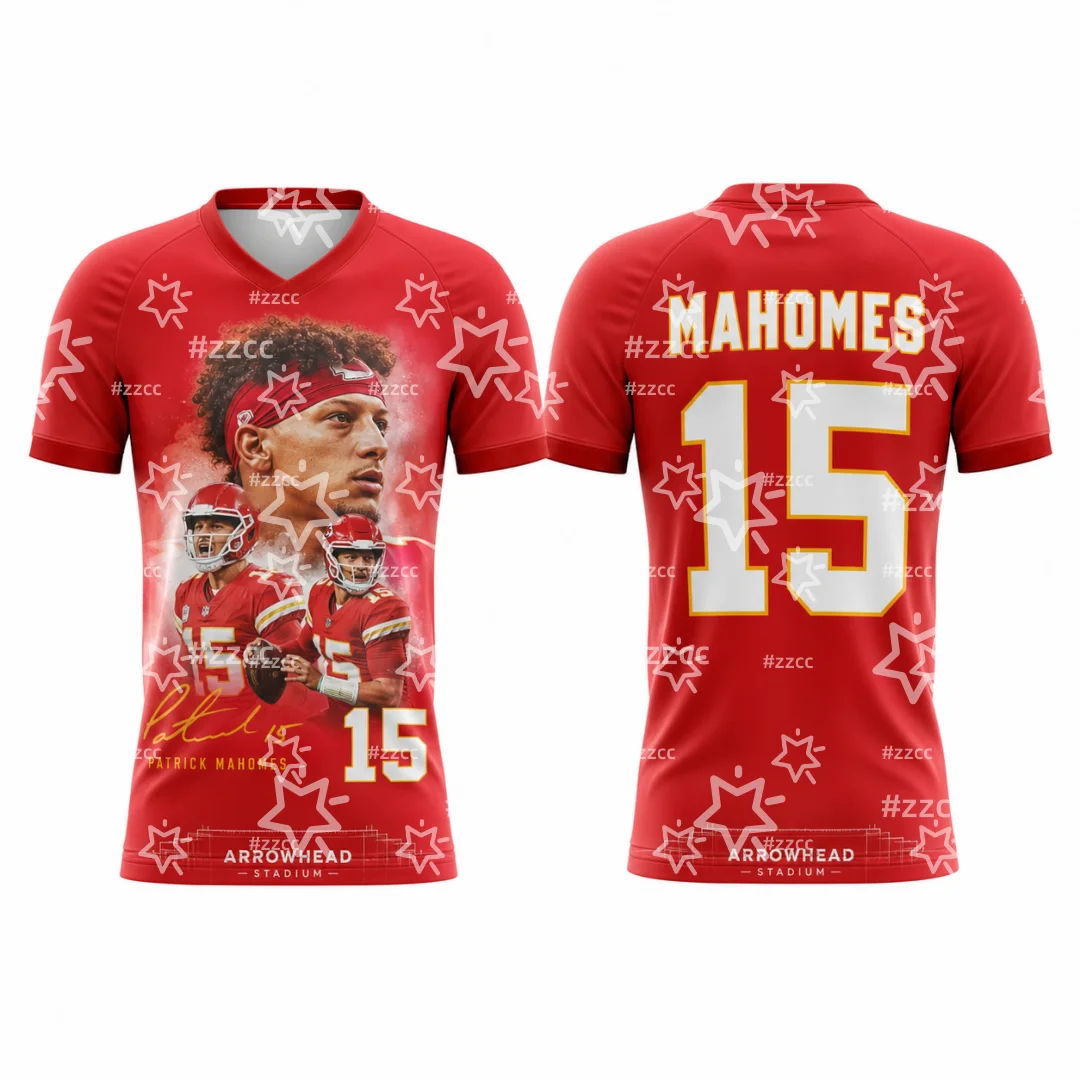 2026 Patrick Mahomes Nr. 15 Rugby-Trikot American-Football-Trikot Sommer-Sportbekleidung Schnelltrocknend Herren-T-Shirt Kinder- und Damenbekleidung ﻿ – Detail 1