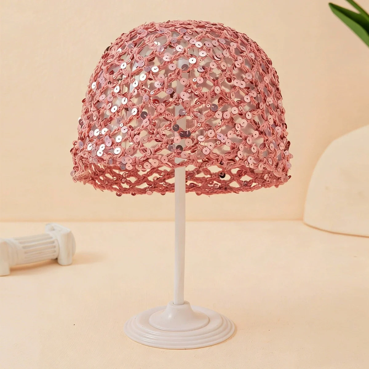Women's Fashionable Brimless Cap with Openwork Sequins, Handcrafted Cotton Yarn Hair-Tying Cap, Fashionable Fishnet Hair Cap