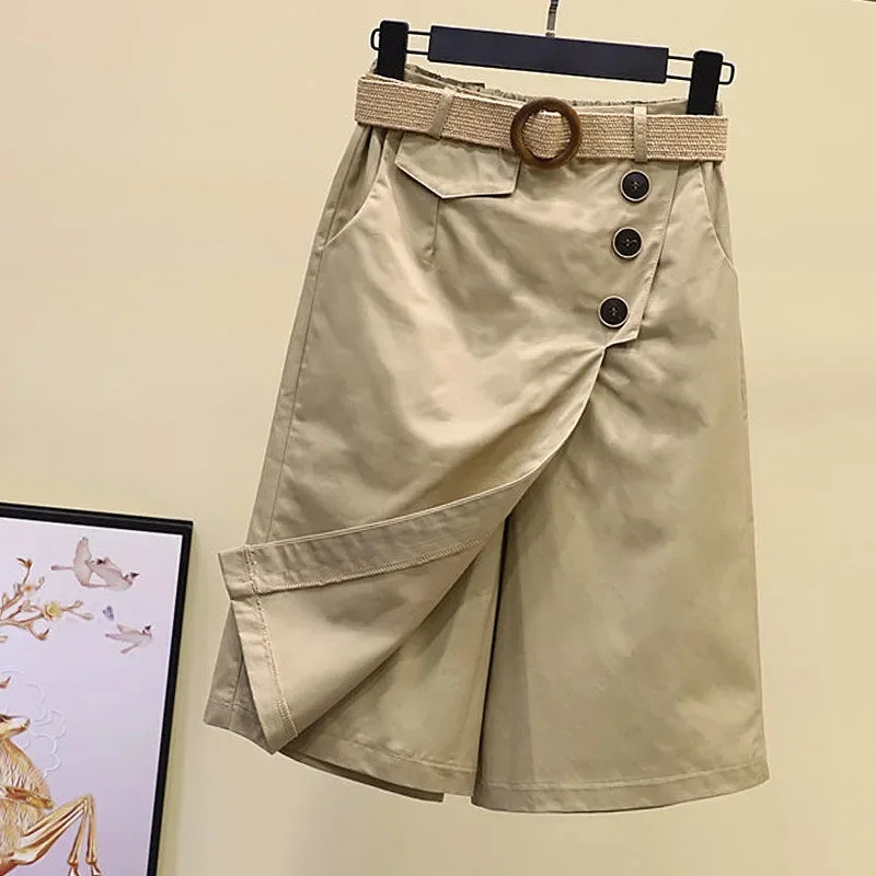 Female Fake Two Pieces Short Pants Korean Women High Waist Wide Legs Skirt Spring Summer New Ladies Large Size 5XL Skirt Pants