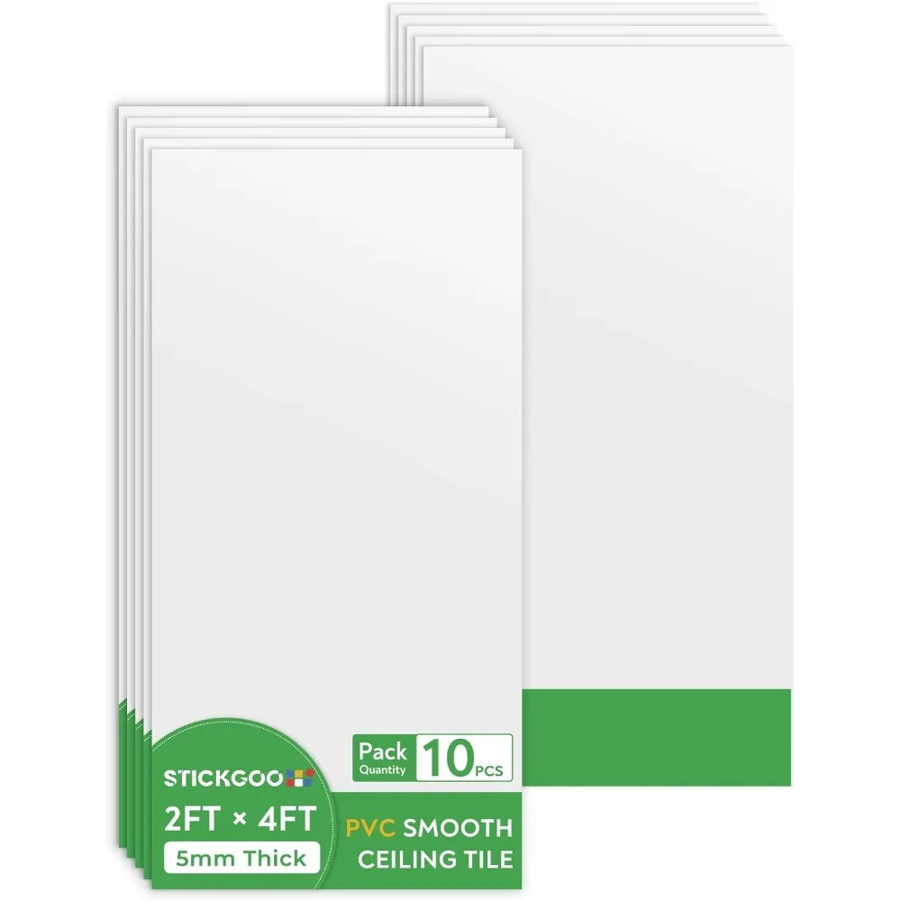 Потолочная плитка 2 x 4 фута, белая гладкая потолочная плитка 24 x 48 дюймов, водонепроницаемая - огнестойкая для предотвращения разрыва крышки 80