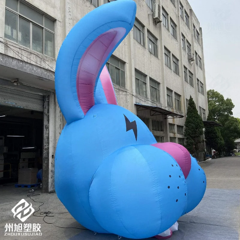 Inflatable blue rabbit, animal air model, with blower, outdoor shopping mall activity decoration prop