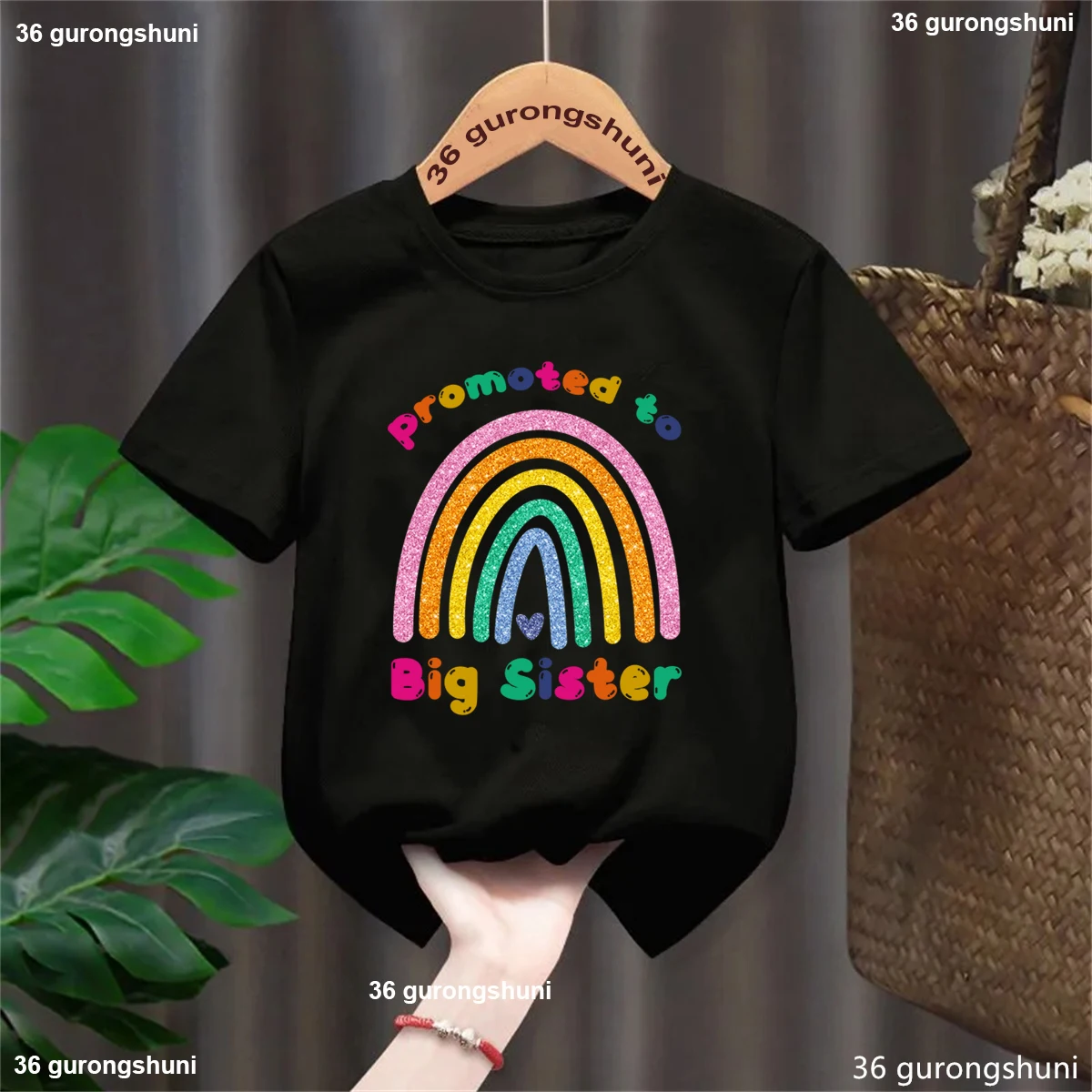 

Promoted To Big Sister Rainbow Love Printed Tshirt Girls Funny Kids Toddler Clothes Summer Solid 2-13 Year T-Shirt Kawaii Shirt