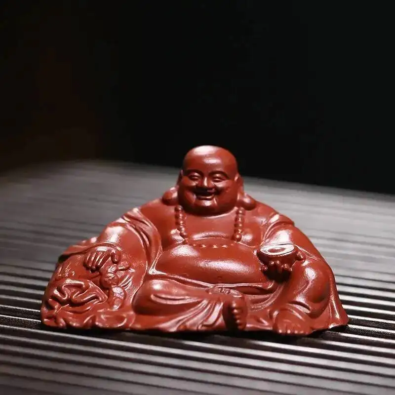  Zisha Tea Pet Maitreya Buddha Guanyin God  Wealth Small Figurine Cloth Bag Buddha Sculpture Incense Holder Ceramic Tea Play