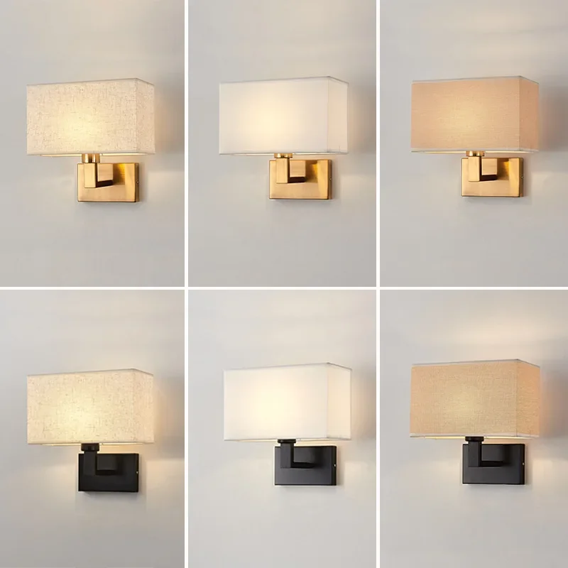 

Modern Indoor Led Wall Lamp Copper Lamp Body Lighting Stair Hotel Corridor Living Room Aisle Bedside Table Cloth Wall Lights
