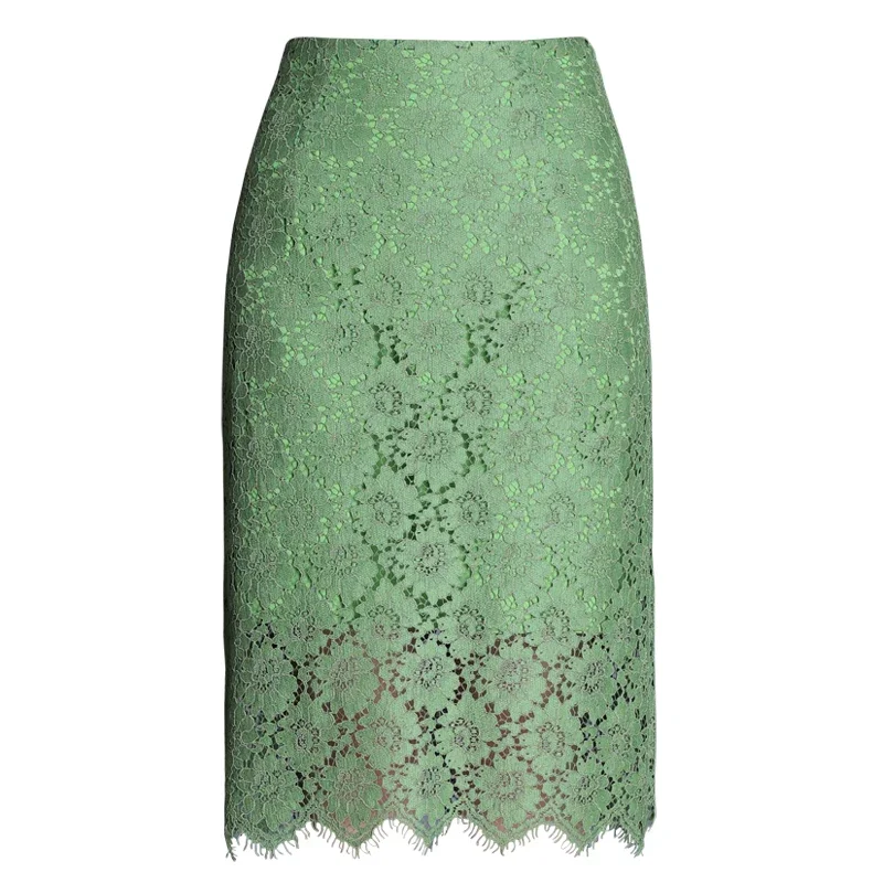 Green Skirt for Women Korean Sexy Saia 2025 Faldas Mujer De Moda Temperament Summer Lace Jupe High Waist Bodycon Midi Skirts