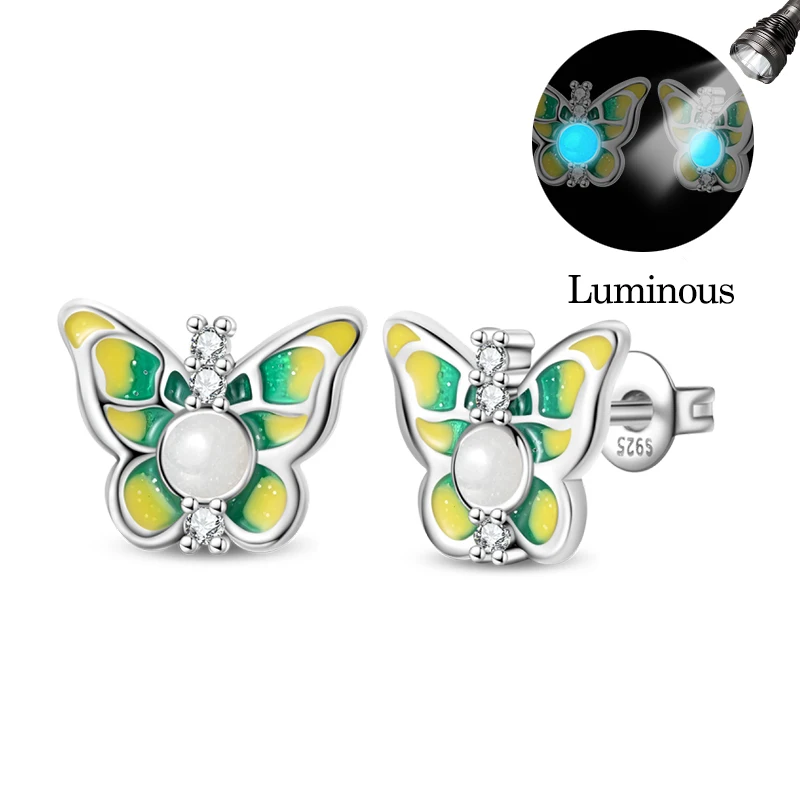 

Ear Studs 925 Sterling Silver Quiet Butterfly Glowing Earrings For Women Fine Birthday Party Jewelry Gifts