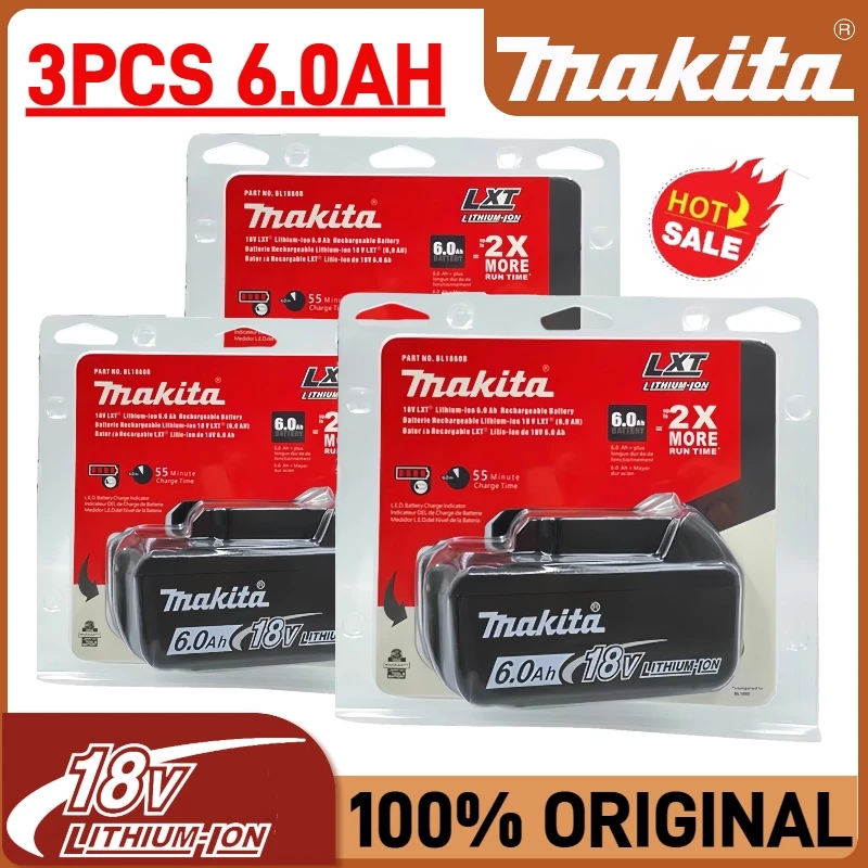 

100% Original Makita 18V battery, Makita power tool battery, 6.0AH Lithium-ion Makita 18V LXT BL1830B BL1840 BL1860 BL1850B