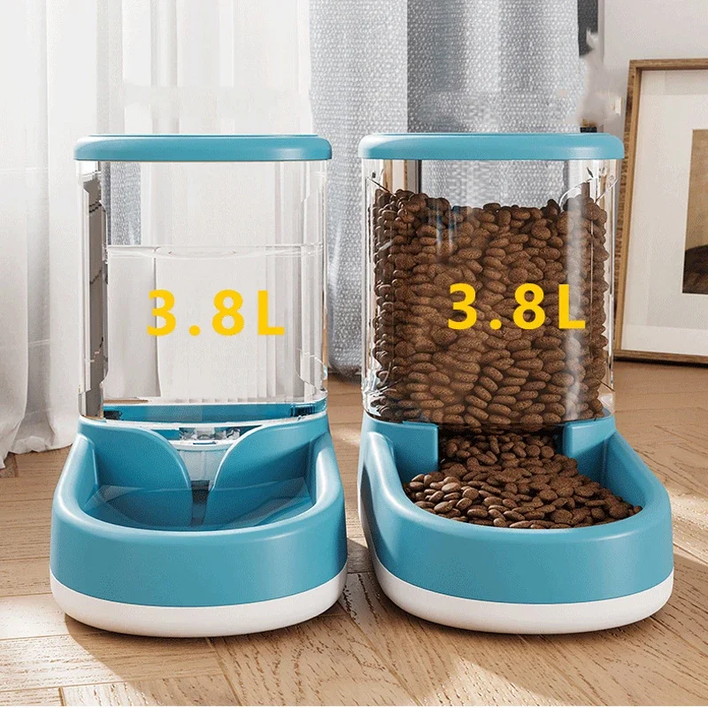 3.8L Large Capacity Cat Dog Food Bowl Water Bottle Pet Automatic Feeding Water Dispenser Mobile Storage Bucket Pet Supplies