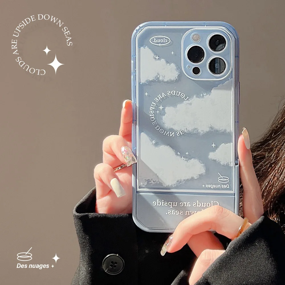 Colored white clouds and blue sky invisible bracket Phone Case For iphone 14 13 12 11 Pro Max X XR XSMAX 7 8 Plus  new products