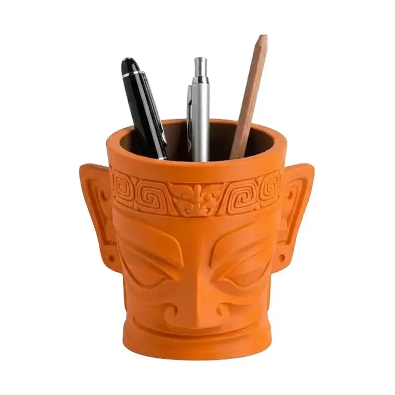 Y1UB Office Desk Pen Holders Cup Stationeries Organizers with Sculpted Mask Detail