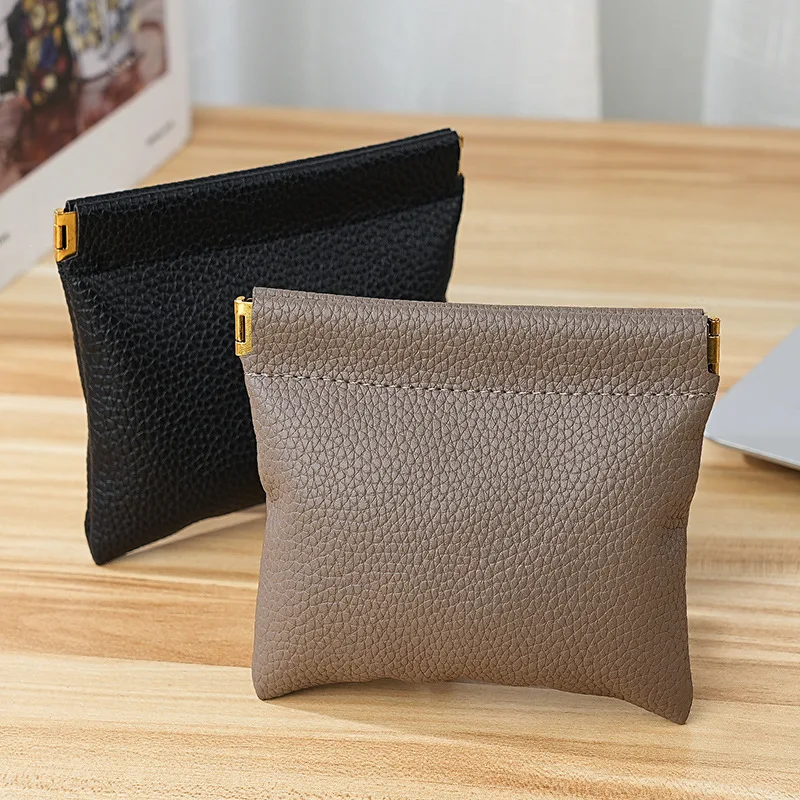 

Косметичка-органайзер из премиальной черной кожи с узором «личи», автоматическая застежка, для украшений, помады и косметики