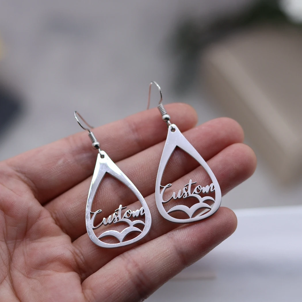 Trendy Custom Letter Name Women Earring Stainless Steel Seagull Bird Teardrop Jewelry Lovely Animal Decoration Gift