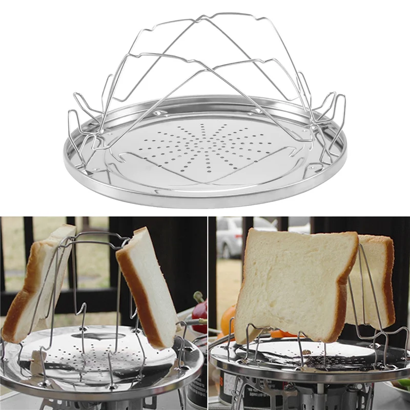 New A26P 4 Slice Camping Bread Toast Tray Gas Stoves Cooker BBQ Camping Toaster Rack