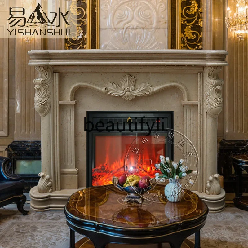 

ssK178 Marble fireplace beige stone European stone carving fireplace rack small carved decorative cabinet heating decoration