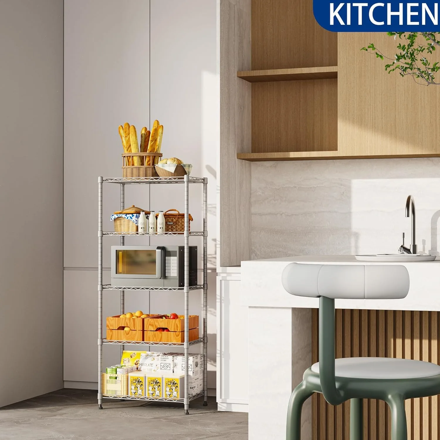 5-Wire Shelving Metal Storage Rack Adjustable Shelves,Standing Storage Shelf Units(Silver,11.8" D x 21.2" W x 53.5" H)