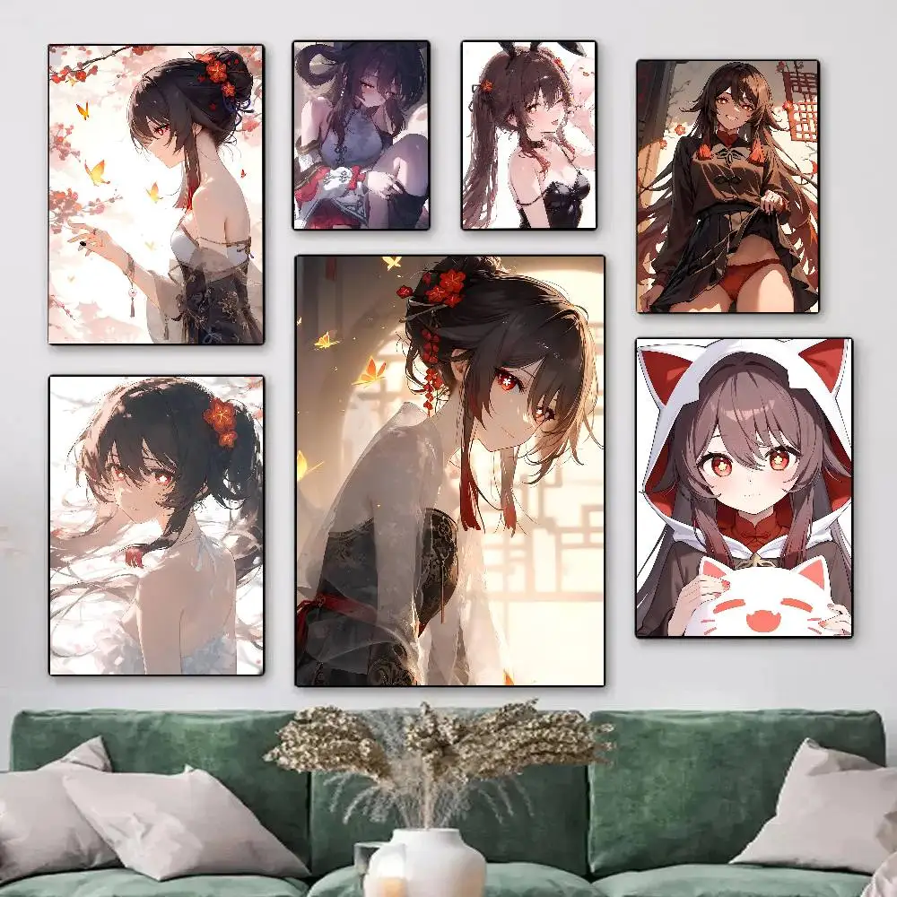 Game Genshin Impact Hu Tao Posters HD Print Vintage Wall Art Decor for Home Study Room