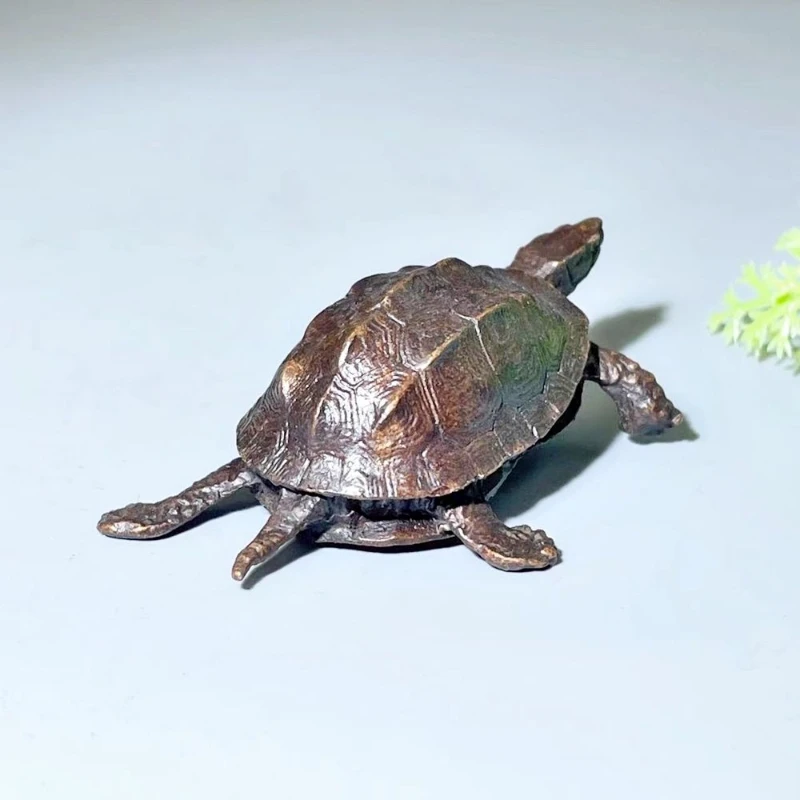 Little Fairy/Retro Copper Feng Shui Longevity Turtle Statue Desk Small Ornaments Home Decoration Craft Accessories Animal Statue