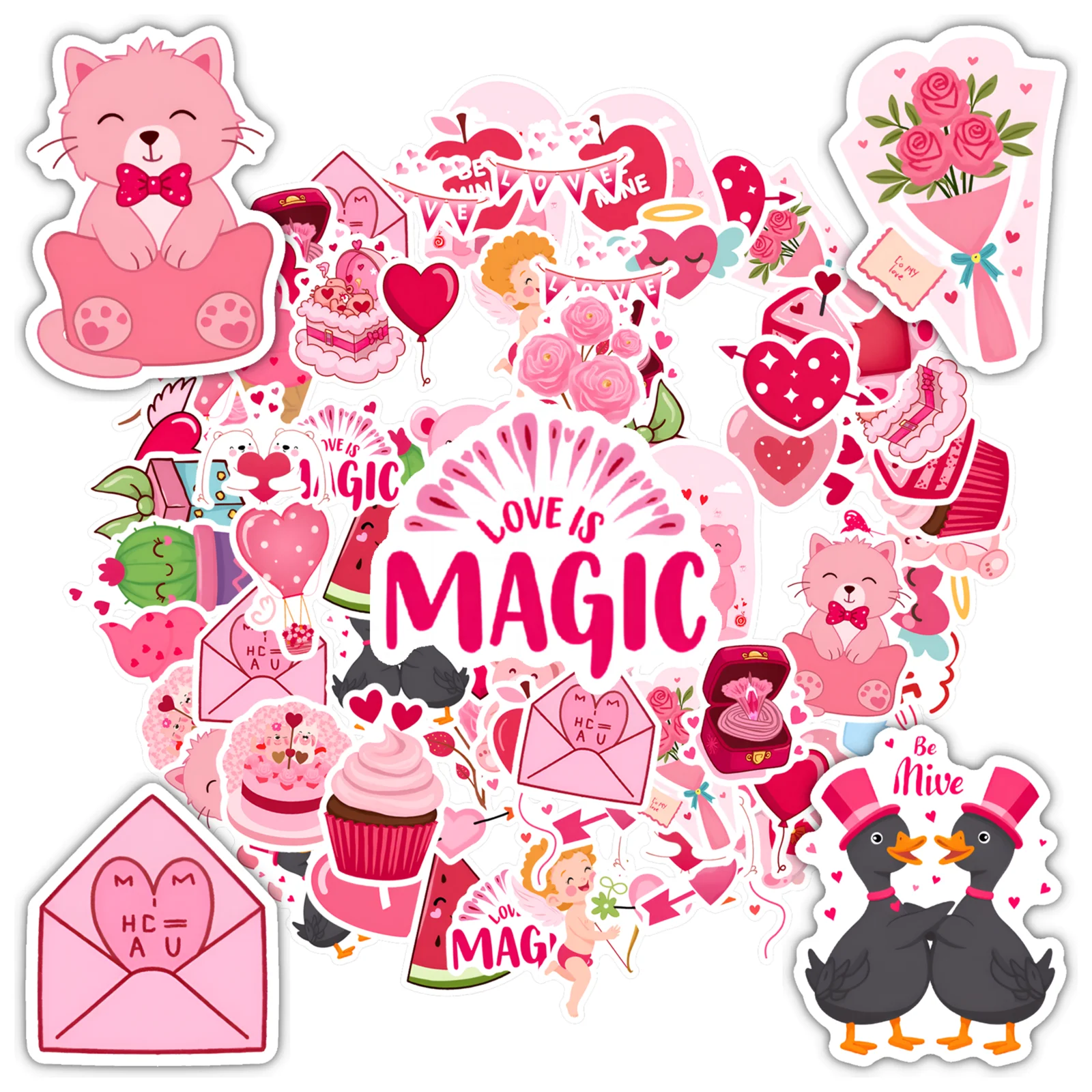 35pcs-50pcs Playful Cute Animals Stickers Lovely Romantic Love PVC Sticker Graffiti Decals For DIY Phone Laptop Scrapbook Bike