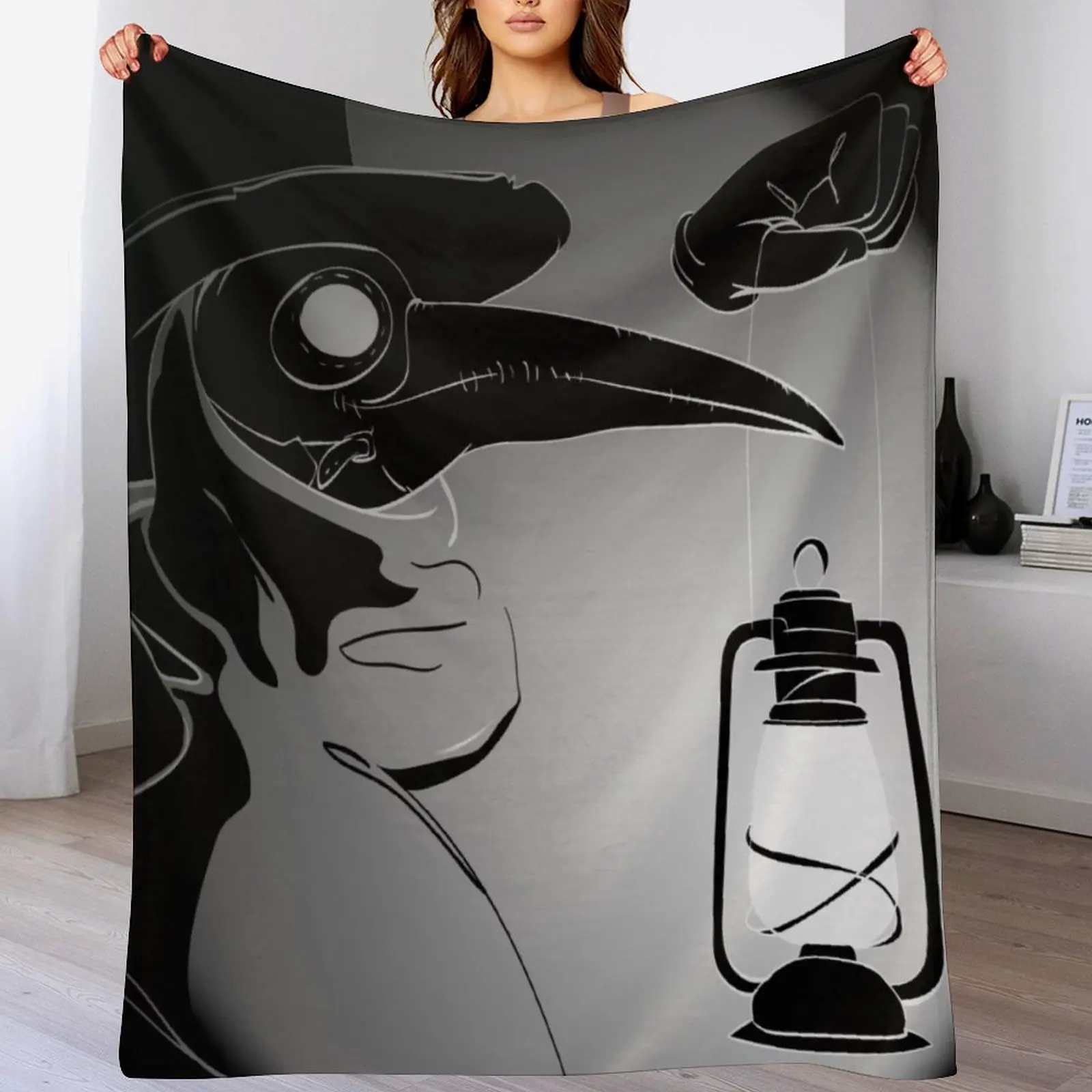 Plague doctor print, Plague doctor art, Plague Doctor Steampunk Horror Scary halloween decor, Throw Blanket